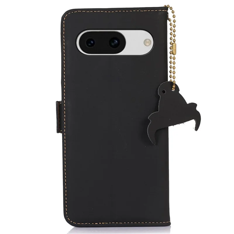 For Google Pixel 8a Case Genuine Cow Leather RFID Blocking Phone Cover - Black