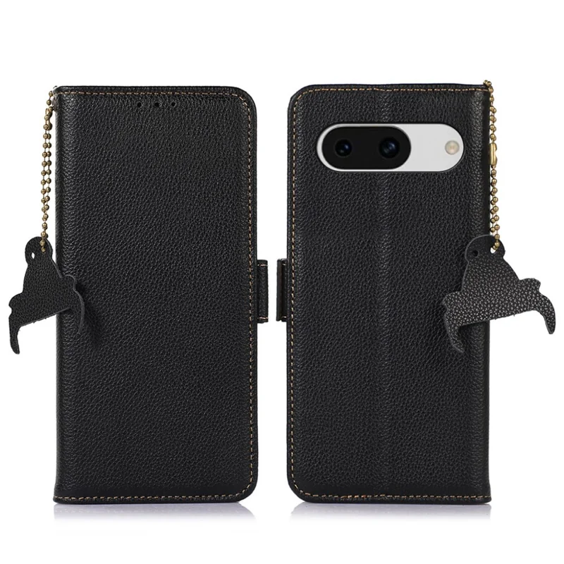 Per Google Pixel 8a Case Genuine Cow Leather Phone Cover con RFID Blocking - Nero