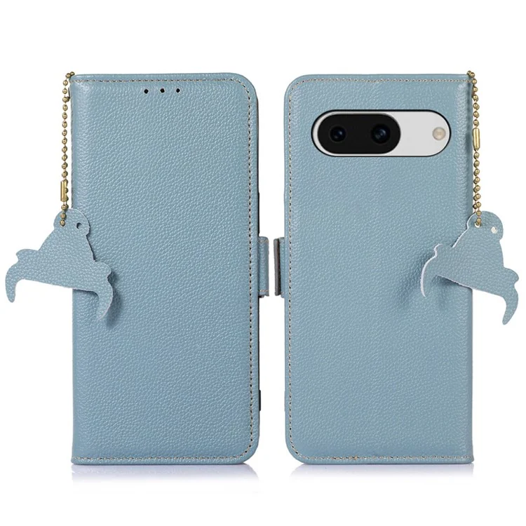 Para Google Pixel 8a Case Genuine Cow Leather Phone Cover with RFID Blocking - Blue