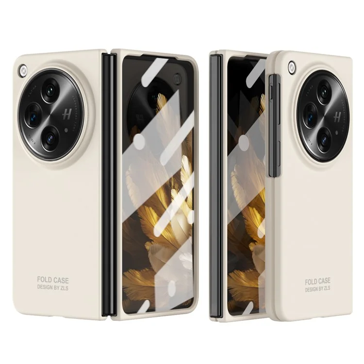 For Oppo Find N3 5G Case Shockproof Hard PC Phone Cover with Tempered Glass Film - Beige