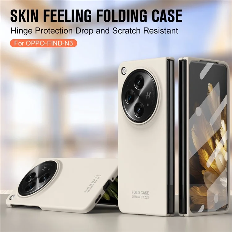 For Oppo Find N3 5G Case Shockproof Hard PC Phone Cover with Tempered Glass Film - Beige