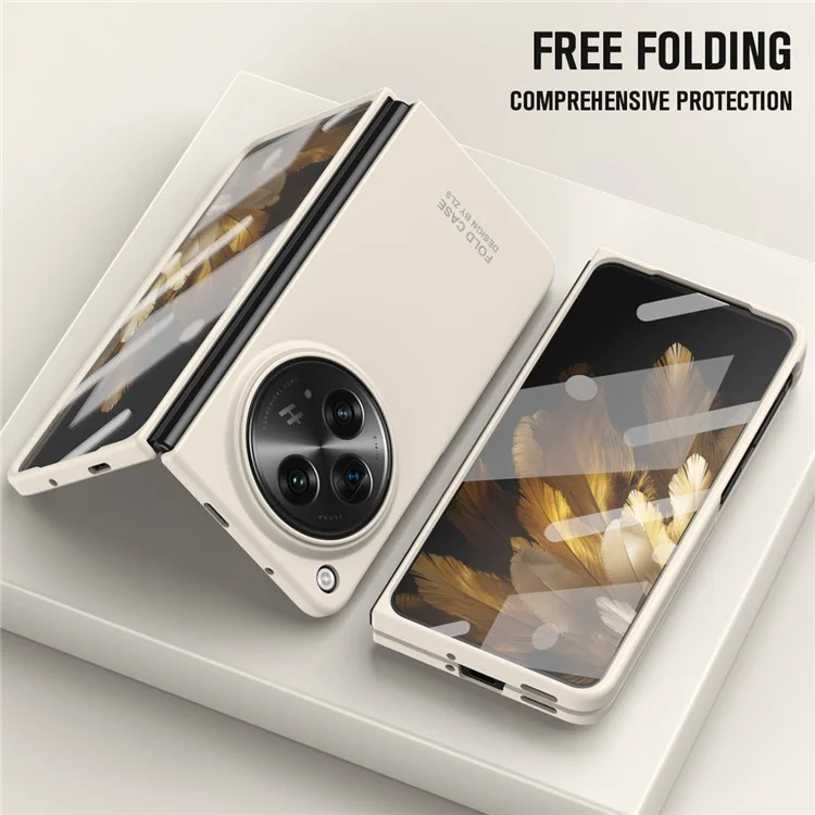 For Oppo Find N3 5G Case Shockproof Hard PC Phone Cover with Tempered Glass Film - Beige