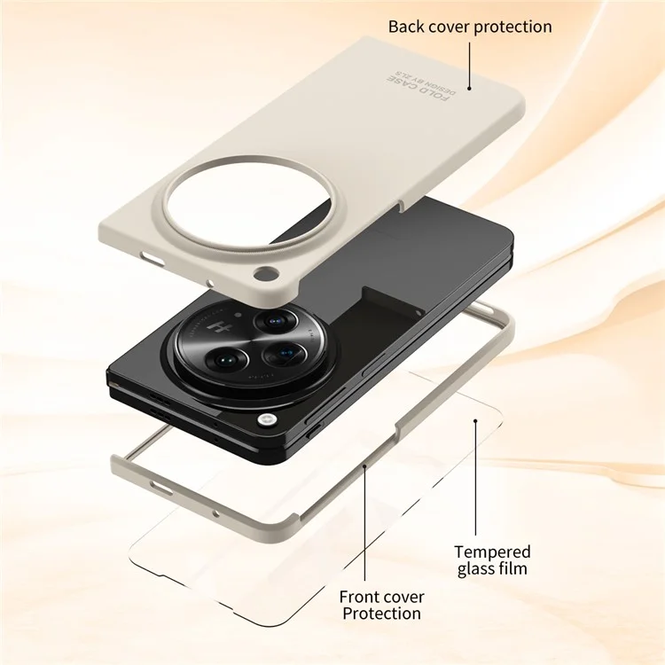 For Oppo Find N3 5G Case Shockproof Hard PC Phone Cover with Tempered Glass Film - Beige
