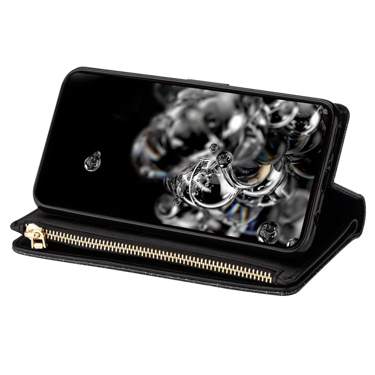 Per Google Pixel 8 Pro Case Glittery Laser Carving Zipper Wallet Phone Cover - Nero