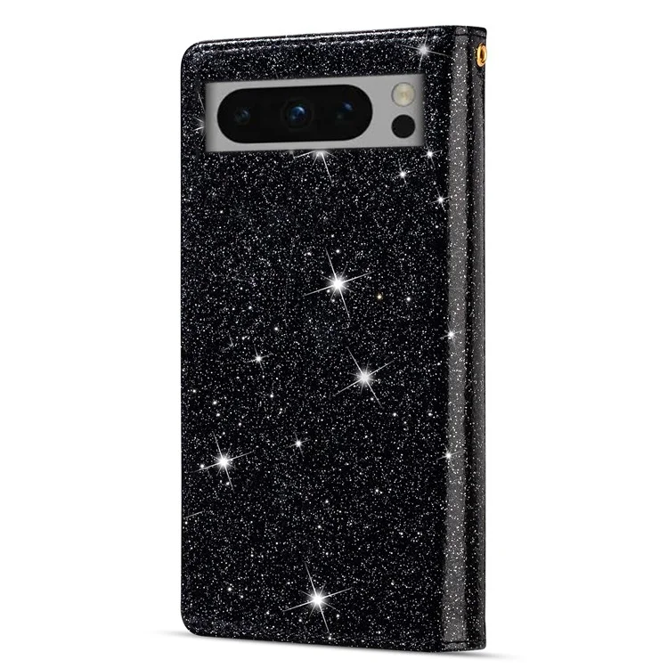 Per Google Pixel 8 Pro Case Glittery Laser Carving Zipper Wallet Phone Cover - Nero