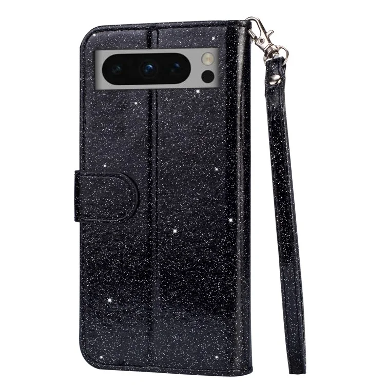 For Google Pixel 8 Pro Case Glittery PU Leather Zipper Pocket Cover - Black