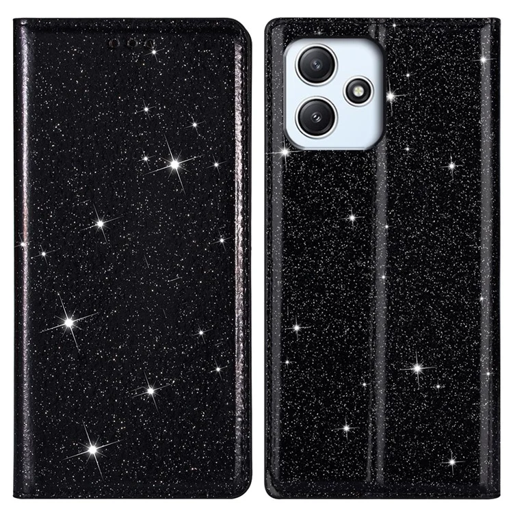 Para Xiaomi Redmi 12 4G / 5G (Global) / Poco M6 Pro 5G Capa Glitter Capa do telefone com suporte para cartão - Preto