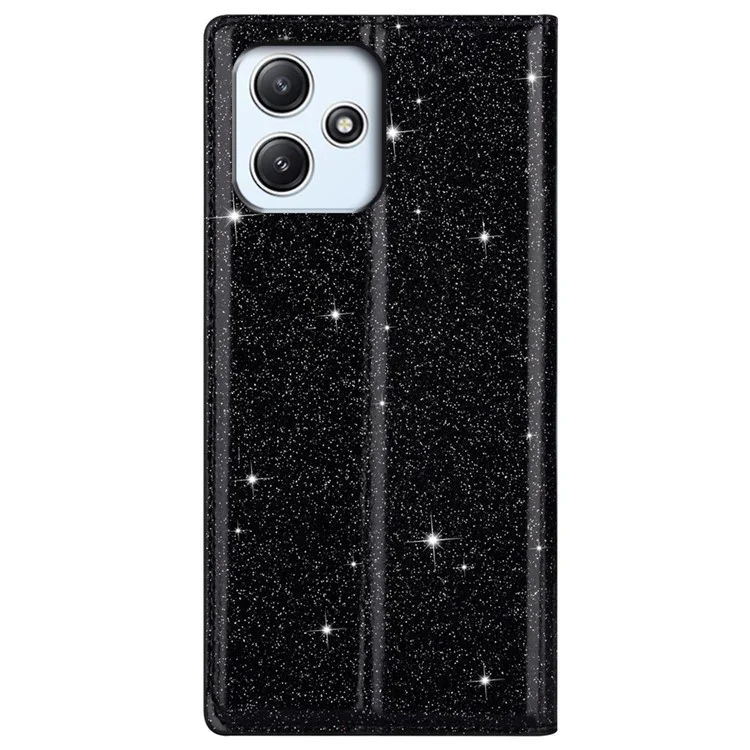 Para Xiaomi Redmi 12 4G / 5G (Global) / Poco M6 Pro 5G Capa Glitter Capa do telefone com suporte para cartão - Preto