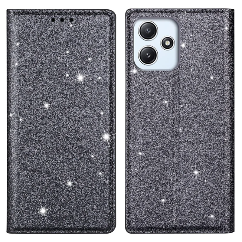 For Xiaomi Redmi 12 4G / 5G (Global) / Poco M6 Pro 5G Case Glittery Phone Cover with Card Holder - Grey