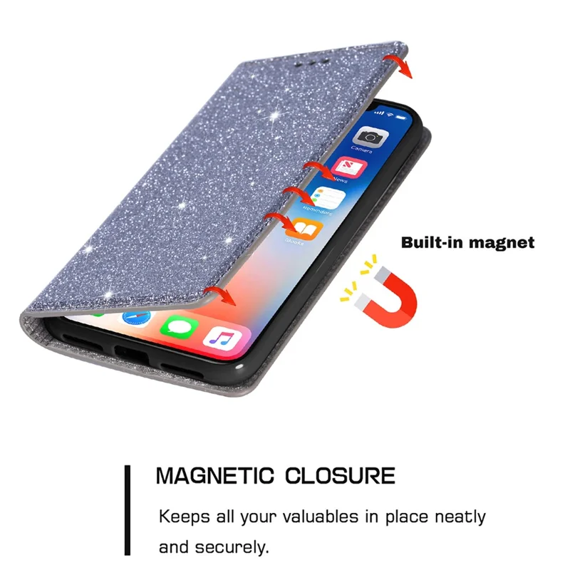 For Xiaomi Redmi 12 4G / 5G (Global) / Poco M6 Pro 5G Case Glittery Phone Cover with Card Holder - Grey