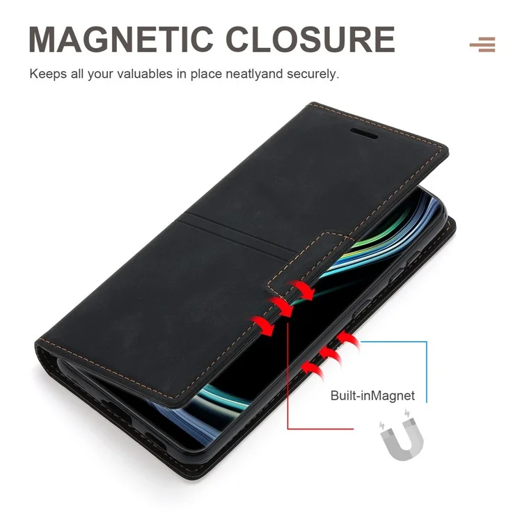 Para Xiaomi Redmi 12 4G / 5G (Global) / Poco M6 Pro 5G Capa Carteira de Couro PU - Preto