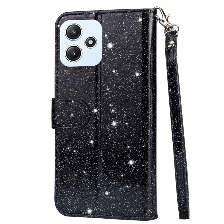 For Xiaomi Redmi 12 4G / 5G (Global) / Poco M6 Pro 5G Case Zipper Pocket Glittery Leather Cover - Black