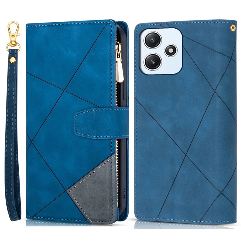 For Xiaomi Redmi 12 4G / 5G (Global) / Poco M6 Pro 5G Case Zipper Pocket Phone Wallet Cover - Blue