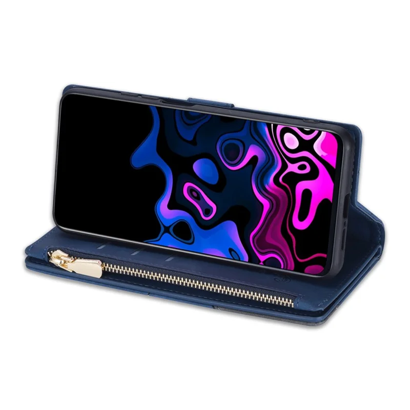 For Xiaomi Redmi 12 4G / 5G (Global) / Poco M6 Pro 5G Case Zipper Pocket Phone Wallet Cover - Blue