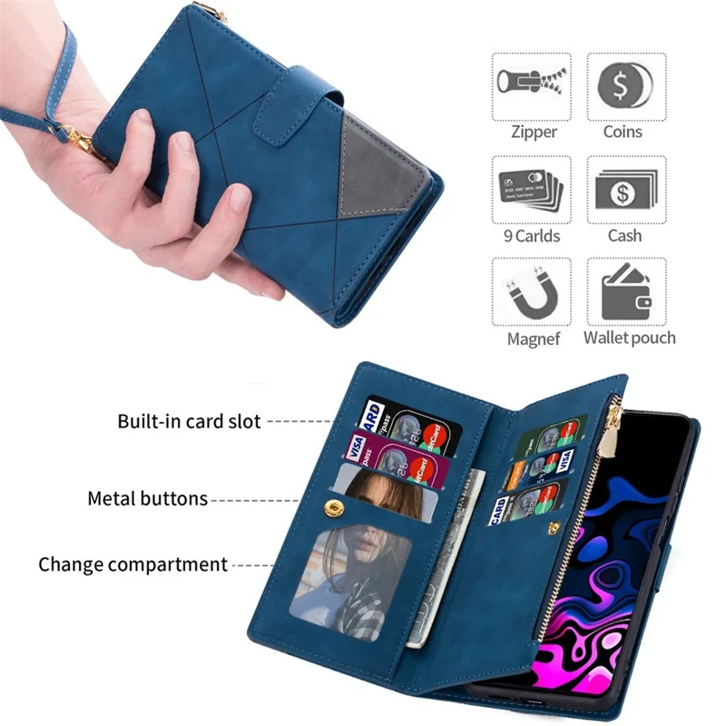For Xiaomi Redmi 12 4G / 5G (Global) / Poco M6 Pro 5G Case Zipper Pocket Phone Wallet Cover - Blue