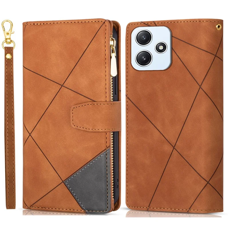 For Xiaomi Redmi 12 4G / 5G (Global) / Poco M6 Pro 5G Case Zipper Pocket Phone Wallet Cover - Brown