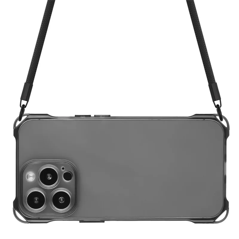 For iPhone 13 Pro Max 6.7 inch Case Protective Soft TPU Phone Cover with Shoulder Strap - Black