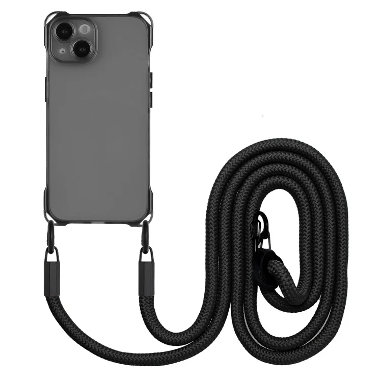 For iPhone 13 6.1 inch Case Anti-Drop TPU Phone Protector with Shoulder Strap - Black