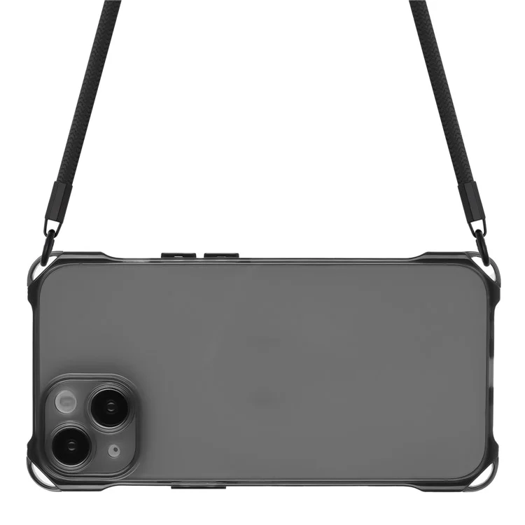 For iPhone 13 6.1 inch Case Anti-Drop TPU Phone Protector with Shoulder Strap - Black