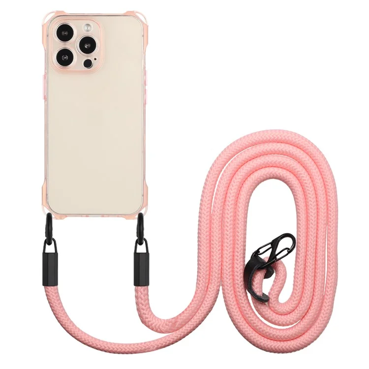 Étui pour iPhone 13 Pro Coins rembourrés Housse de téléphone TPU avec corde - Rose