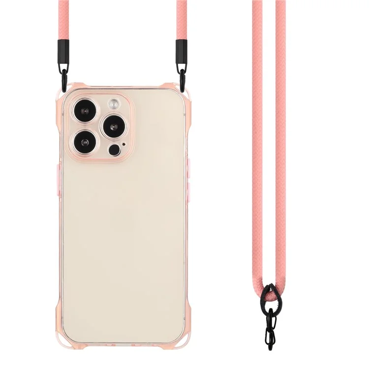 Étui pour iPhone 13 Pro Coins rembourrés Housse de téléphone TPU avec corde - Rose
