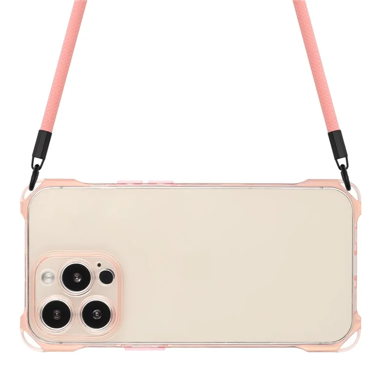 Étui pour iPhone 13 Pro Coins rembourrés Housse de téléphone TPU avec corde - Rose