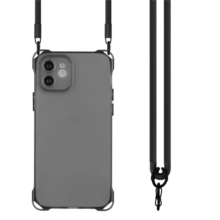 For iPhone 12 Case Protective Shockproof TPU Phone Cover with Rope - Black