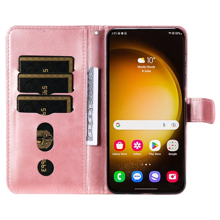 For Samsung Galaxy S24 Ultra Case PU Leather Zipper Wallet Phone Cover - Pink