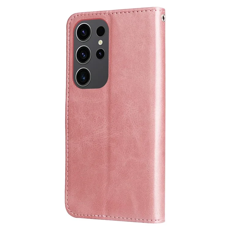 For Samsung Galaxy S24 Ultra Case PU Leather Zipper Wallet Phone Cover - Pink