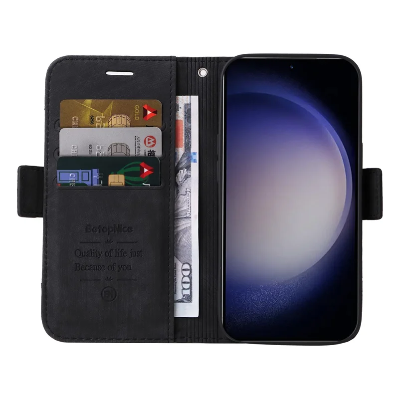 BETOPNICE 001 for Samsung Galaxy S24+ Case Magnetic Flip PU Leather Phone Cover - Black