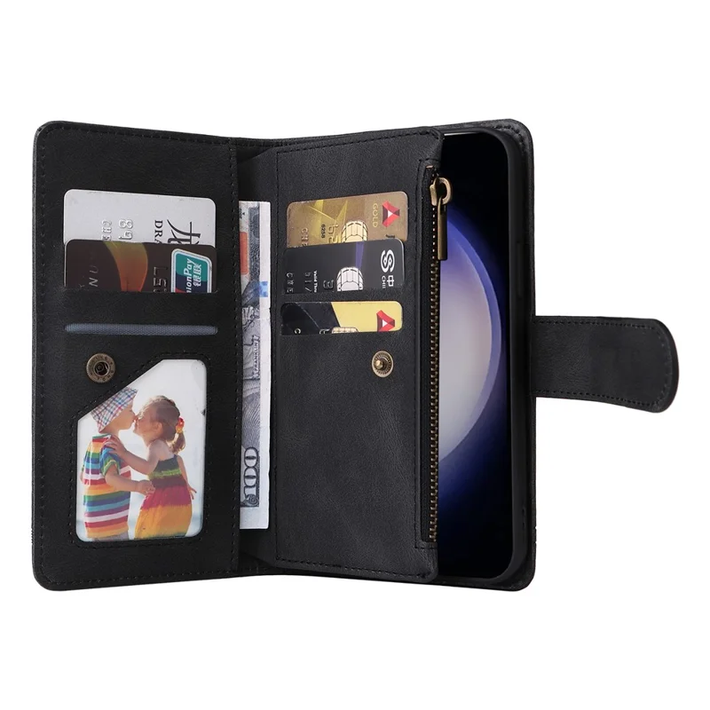 Per Samsung Galaxy S24 Case PU Pelle Cerniera Slot per Schede Cover Per Telefono - Nero