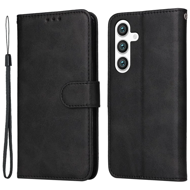 Pour Samsung Galaxy S24 Case PU Leather Calf Texture Stand Folio Phone Cover - Black