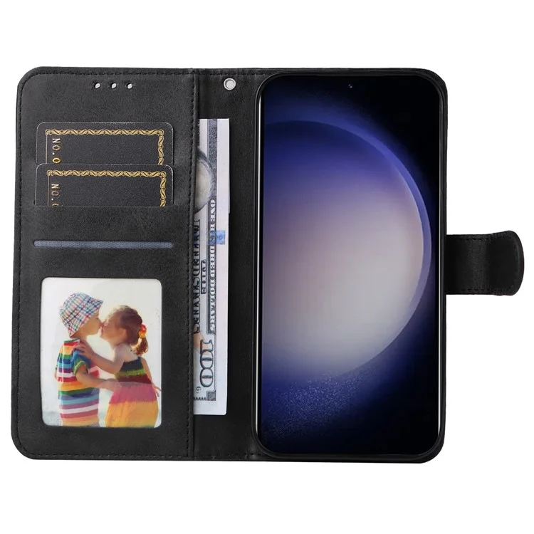 Pour Samsung Galaxy S24 Case PU Leather Calf Texture Stand Folio Phone Cover - Black