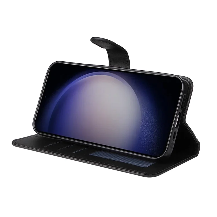 Pour Samsung Galaxy S24 Case PU Leather Calf Texture Stand Folio Phone Cover - Black