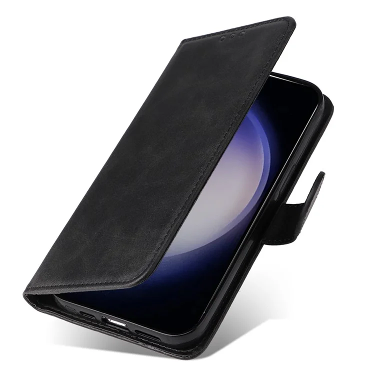 Pour Samsung Galaxy S24 Case PU Leather Calf Texture Stand Folio Phone Cover - Black