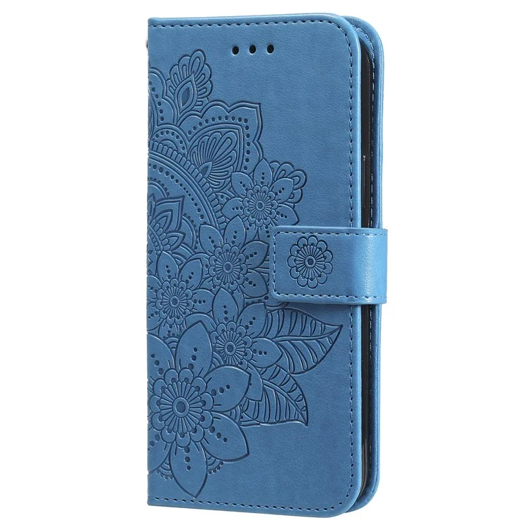 For Samsung Galaxy S24 Case Floral Pattern PU Leather Wallet Stand Phone Cover - Blue