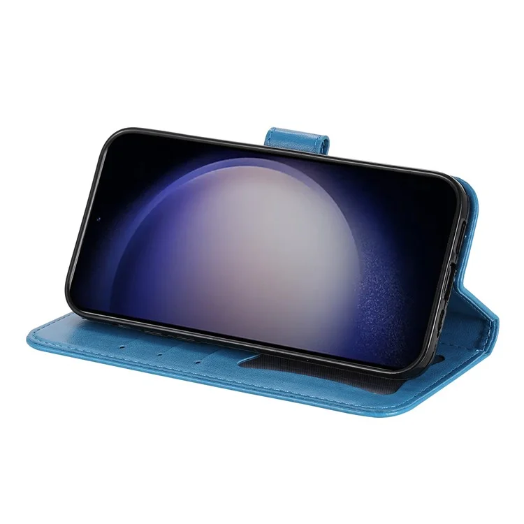 For Samsung Galaxy S24 Case Floral Pattern PU Leather Wallet Stand Phone Cover - Blue
