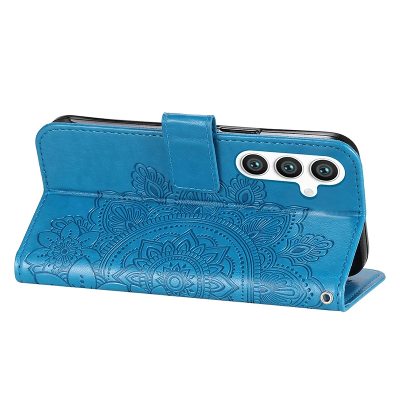 For Samsung Galaxy S24 Case Floral Pattern PU Leather Wallet Stand Phone Cover - Blue