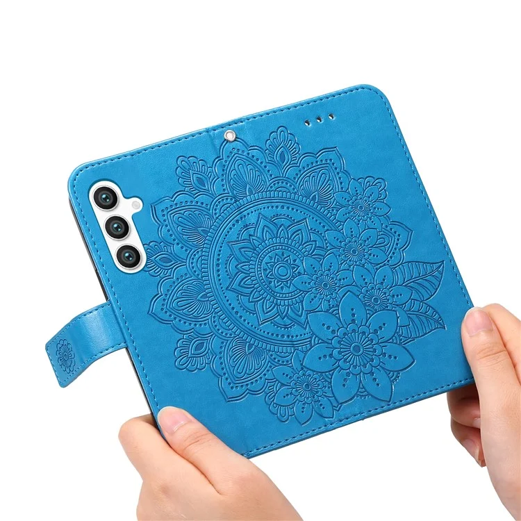 For Samsung Galaxy S24 Case Floral Pattern PU Leather Wallet Stand Phone Cover - Blue