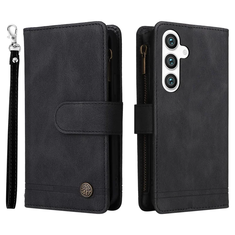 For Samsung Galaxy S24+ Case Multi Card Holder Zipper Phone Cover - Black