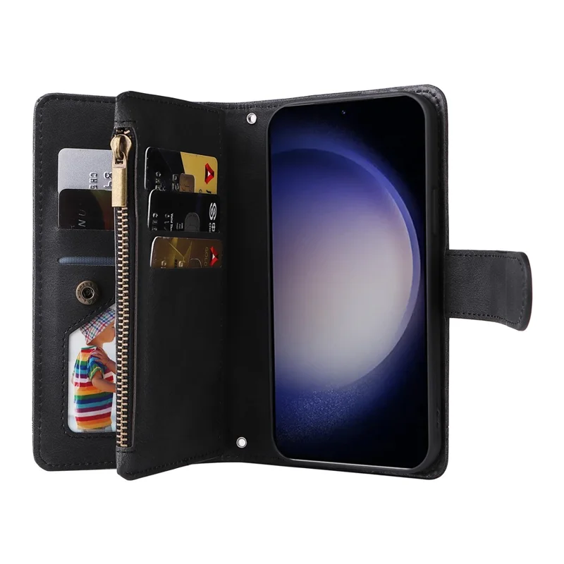 For Samsung Galaxy S24+ Case Multi Card Holder Zipper Phone Cover - Black