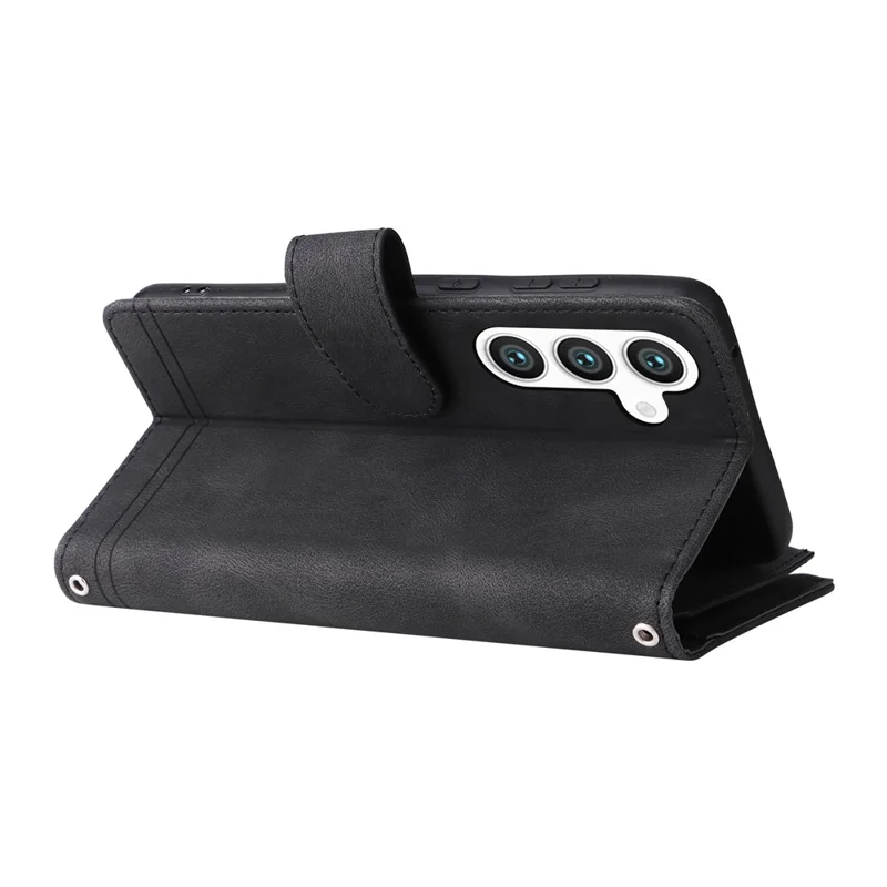 For Samsung Galaxy S24+ Case Multi Card Holder Zipper Phone Cover - Black