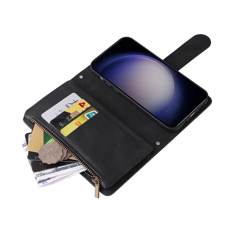 For Samsung Galaxy S24+ Case Multi Card Holder Zipper Phone Cover - Black