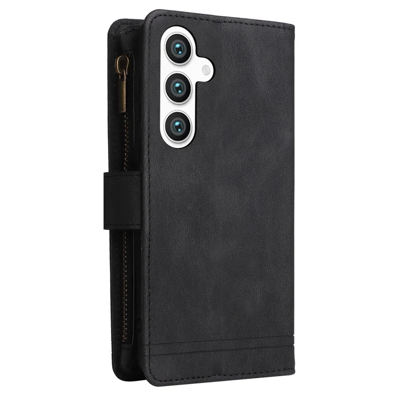 For Samsung Galaxy S24+ Case Multi Card Holder Zipper Phone Cover - Black