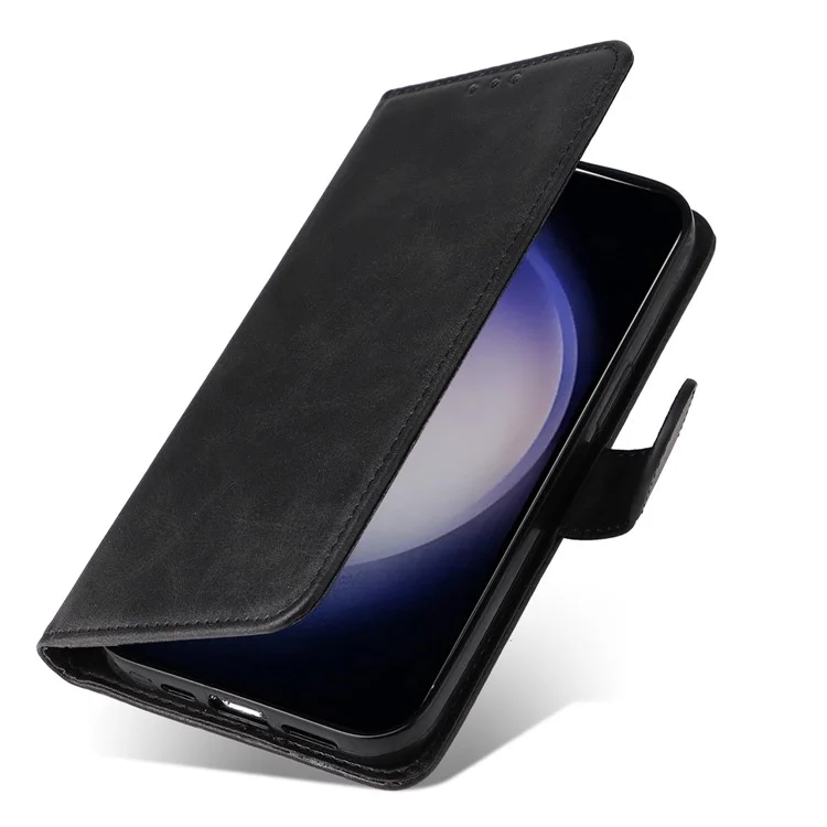 Per Samsung Galaxy S24+ Case Wallet PU Pelle Texture Vitello Custodia Telefonica - Nero