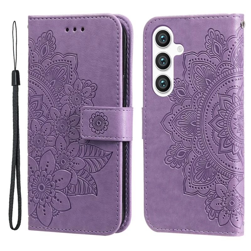 For Samsung Galaxy S24+ Case Floral Pattern PU Leather Wallet Stand Phone Cover - Purple