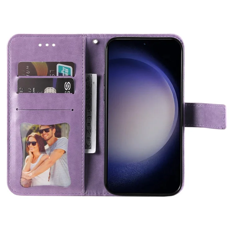 For Samsung Galaxy S24+ Case Floral Pattern PU Leather Wallet Stand Phone Cover - Purple