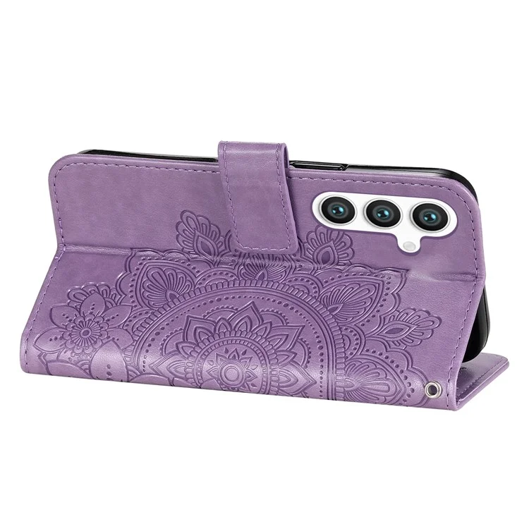 For Samsung Galaxy S24+ Case Floral Pattern PU Leather Wallet Stand Phone Cover - Purple