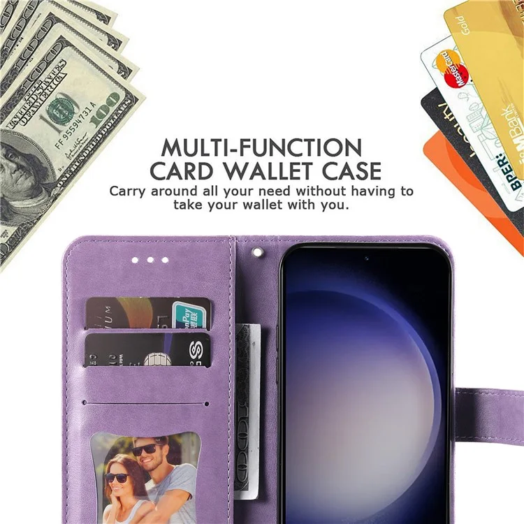 For Samsung Galaxy S24+ Case Floral Pattern PU Leather Wallet Stand Phone Cover - Purple