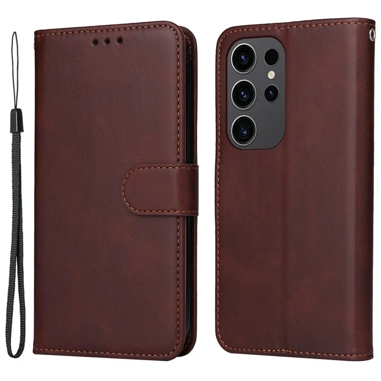 For Samsung Galaxy S24 Ultra Case Flip Stand PU Leather Protective Phone Cover - Brown